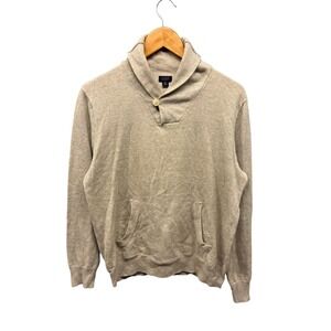 J.Crew Men's Ivory Cotton Shawl Collar Pullover Sweater Medium with Pocket‎